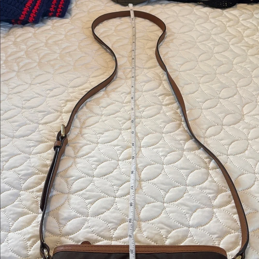 Michael Kors Two Tone Brown Crossbody Bag with Leather and Brass Accents Small